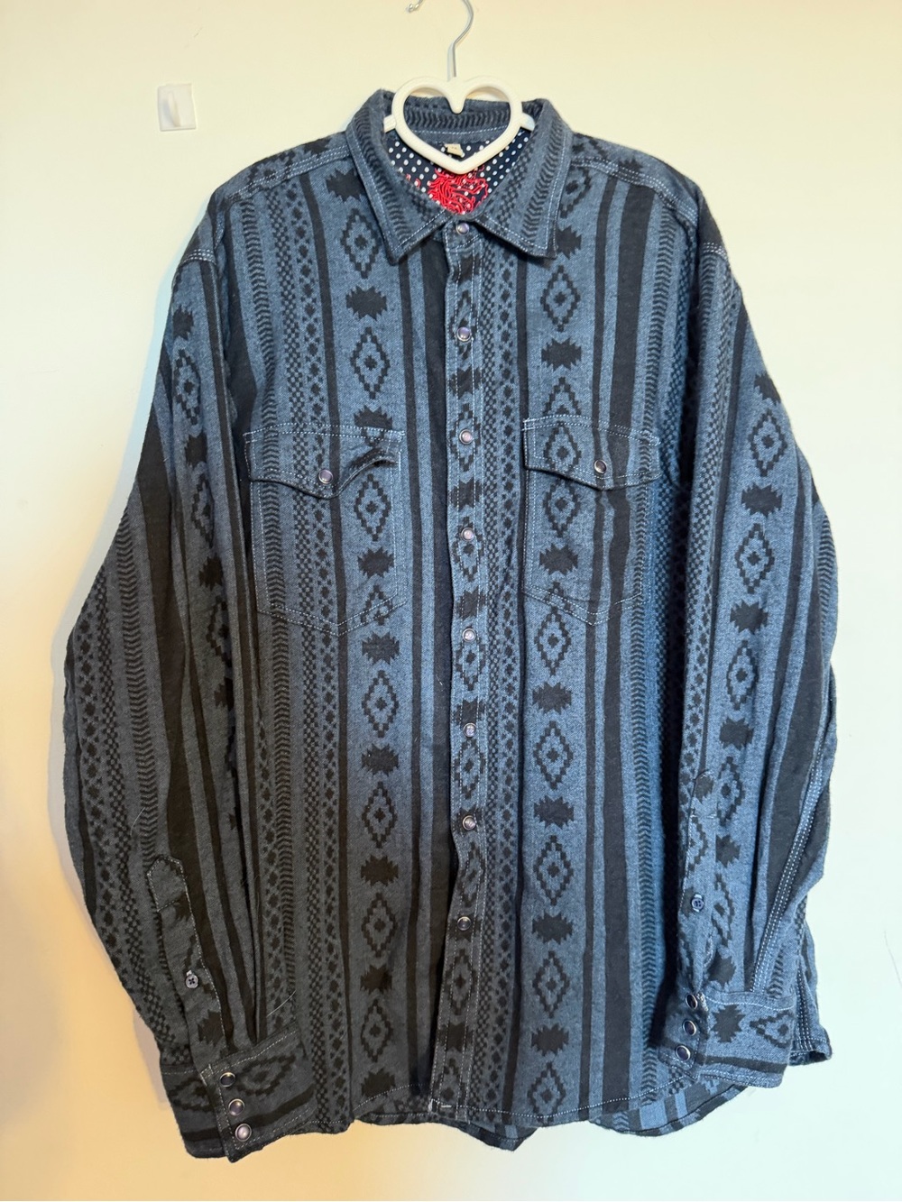 Men's Lightweight Patterned Shirt Jacket - Blue & Black